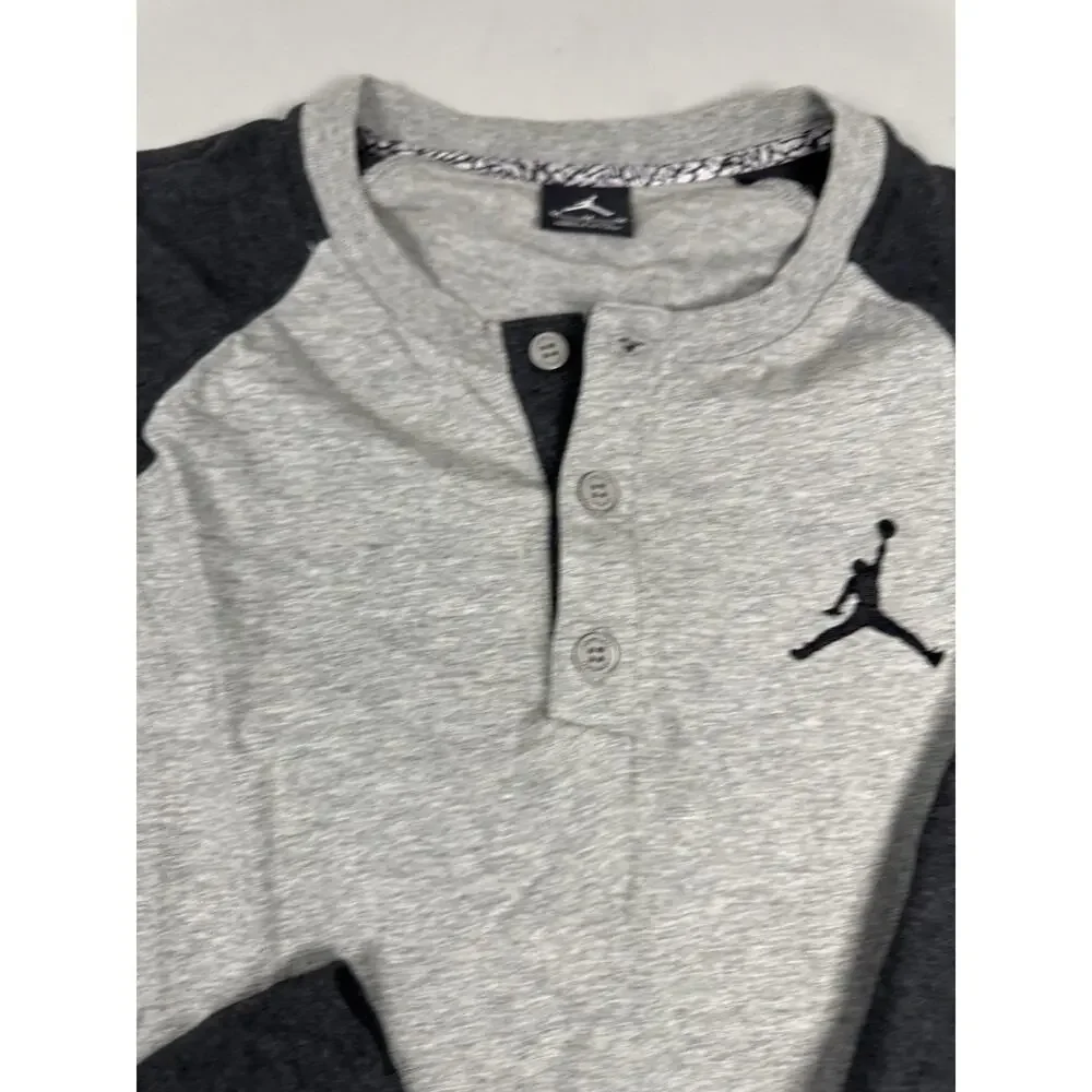 Jordan Long Sleeve Henley Shirt Gray Charcoal Raglan Men’s Size M